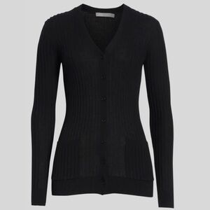 VINCE Ribbed Skinny Long Sleeve Black Cardigan VO06477282 Sweater Pockets Medium